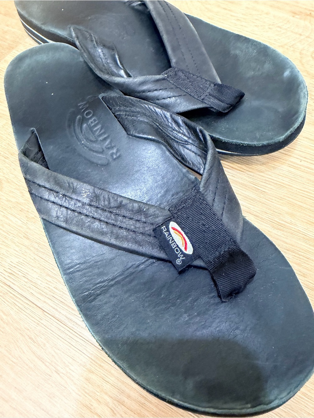 Rainbow Black Women’s Leather Flip Flops with Woven Straps - Picture 5 of 5